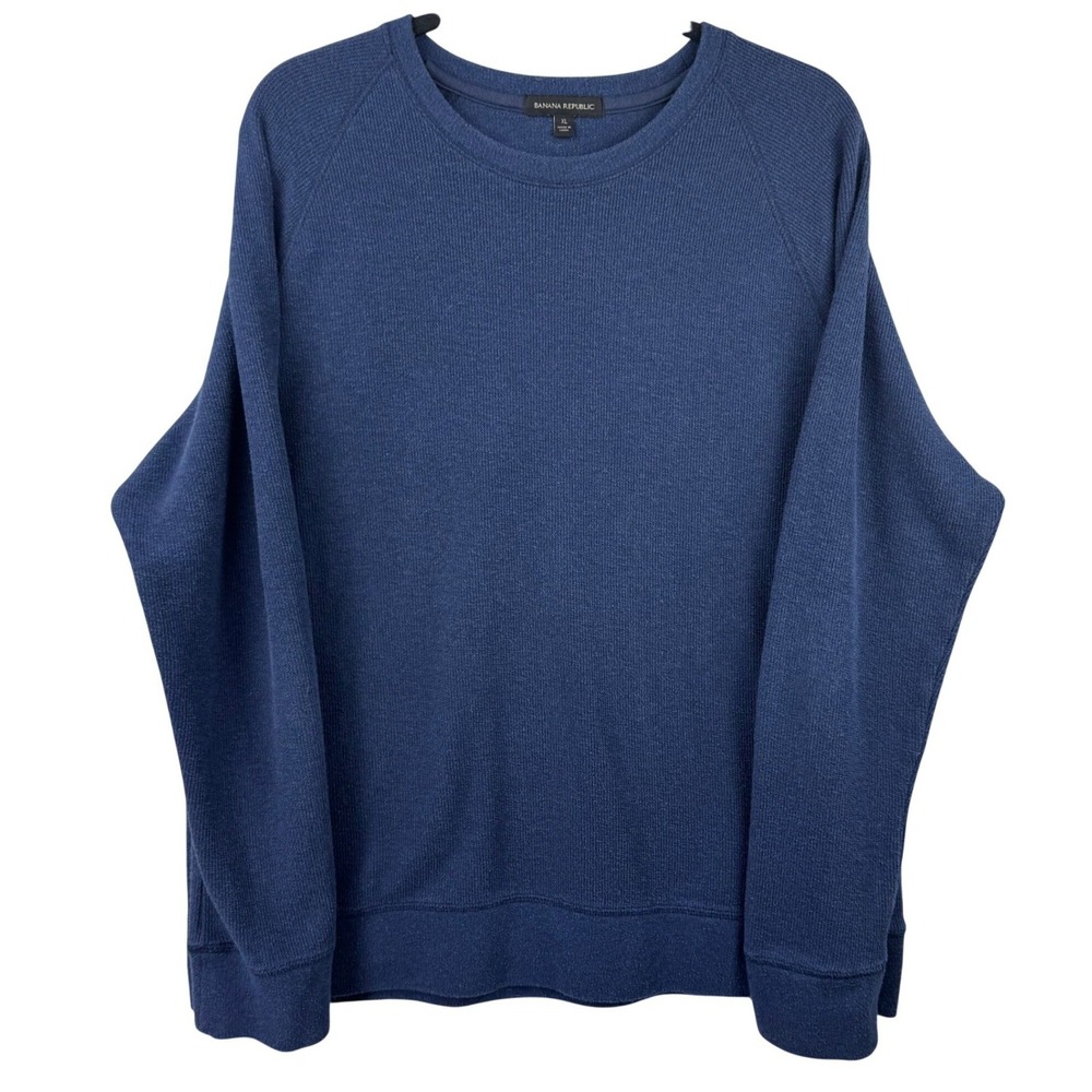 Banana Republic Sweater Men XL Navy Blue Waffle Knit Crewneck Raglan Comfortable